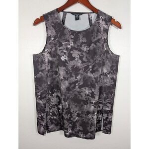 Athleta Tank Top Women's Small Black Floral Refined Zephyr Tank Stretch Slit
